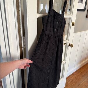 J. Crew Black Eyelet Sleeveless Midi Dress Adjustable Straps 8